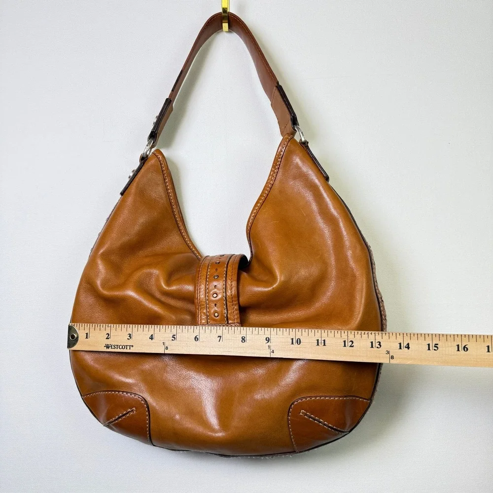 MICHAEL KORS Vintage Cognac Brown Studded Leather Buckle Hobo Bag Large - Picture 6 of 8